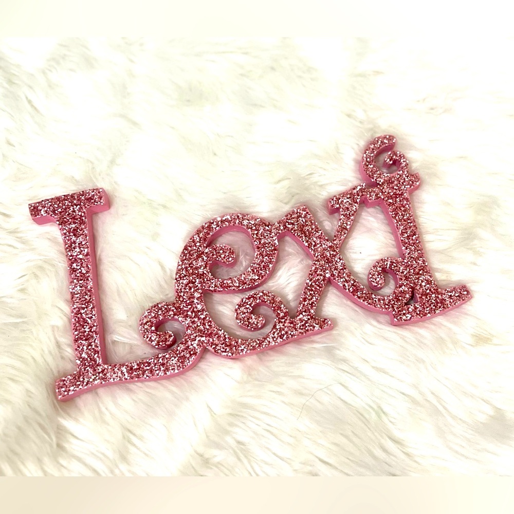 Wooden Lexi Wall Art Pink Glitter Plaque Custom Name Sign